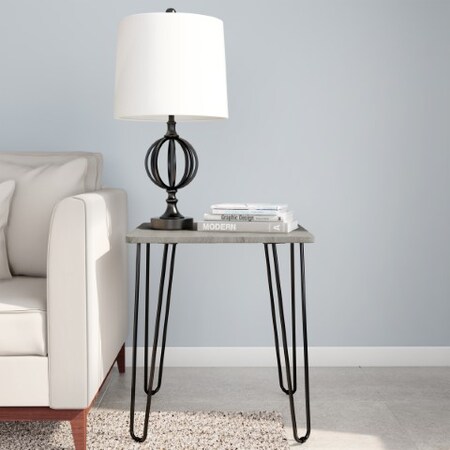 Hastings Home End Table with Hairpin Legs, Modern Industrial Style Decor, Woodgrain and Steel Accent Furniture 625505INT